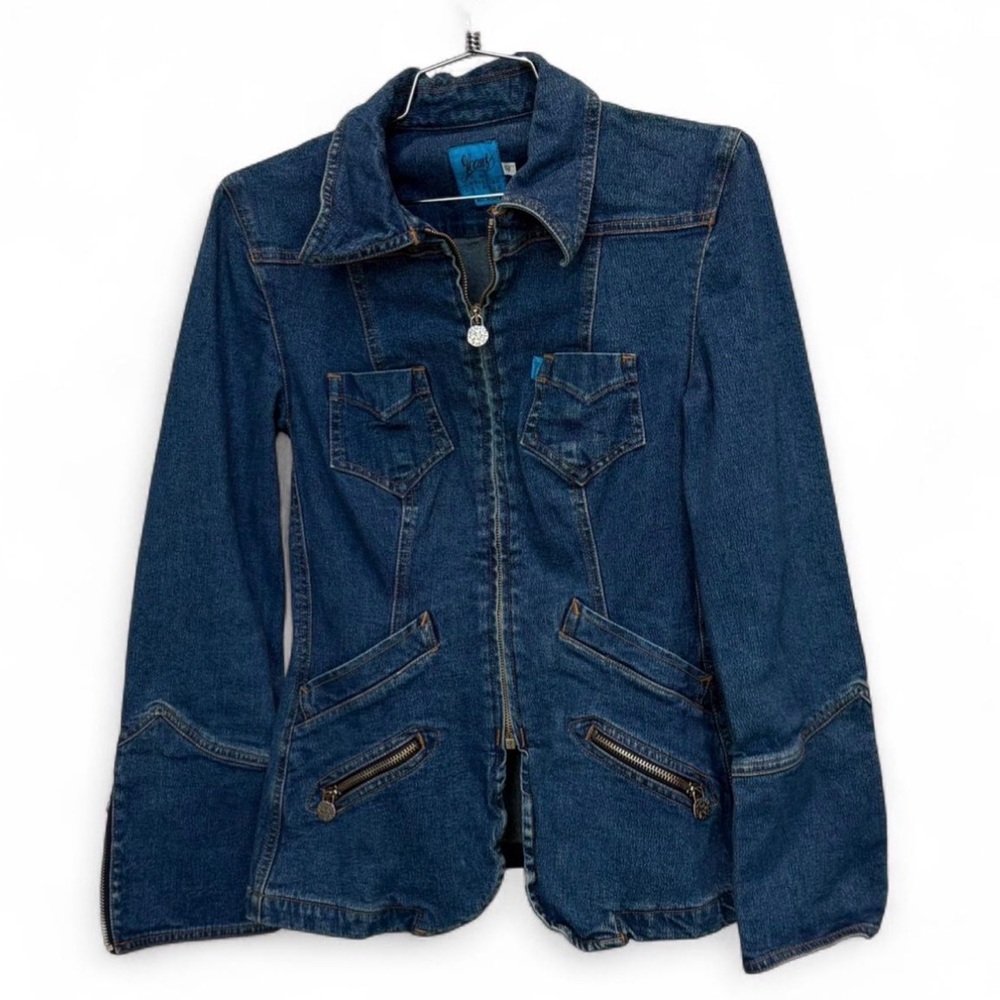 Christian Lacroix navy western denim jacket with zippers and pockets XS S boho